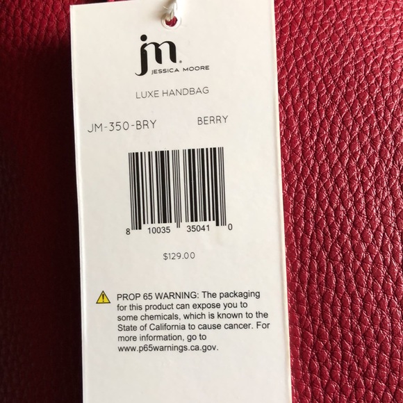 16x12 berry colored Jessica Moore Luxe Handbag including grey cover bag. - Picture 3 of 7